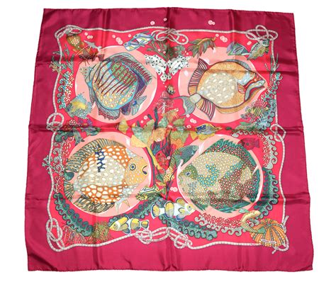 hermes pink fish grands fonds ii silk scarf|HERMES Silk Grands Fonds Detail Scarf 90 .